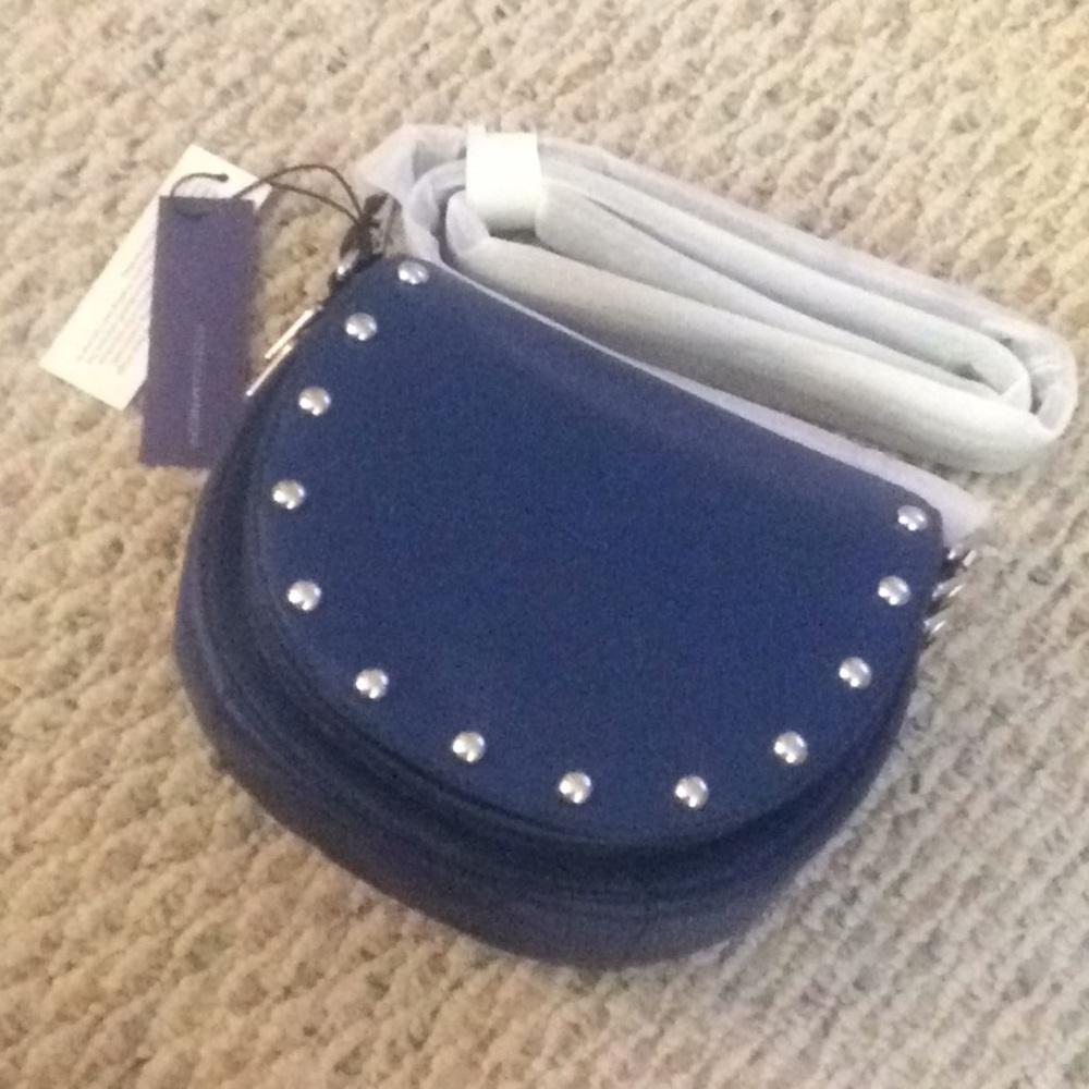🆕 Rebecca Minkoff blue studded leather saddle bag - Picture 3 of 8